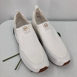 MICHAEL Michael Kors Optic White Gold Stretch Knit Muse Slip On Sneaker Shoes